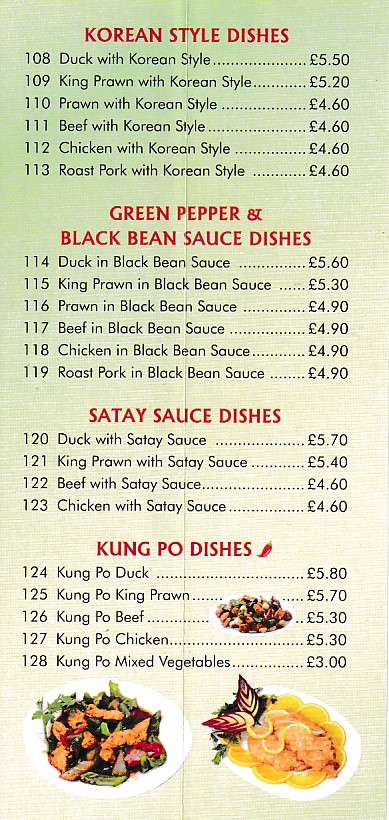 Menu of Mai Wah Chinese takeaway in Rhydyfelin, Pontypridd