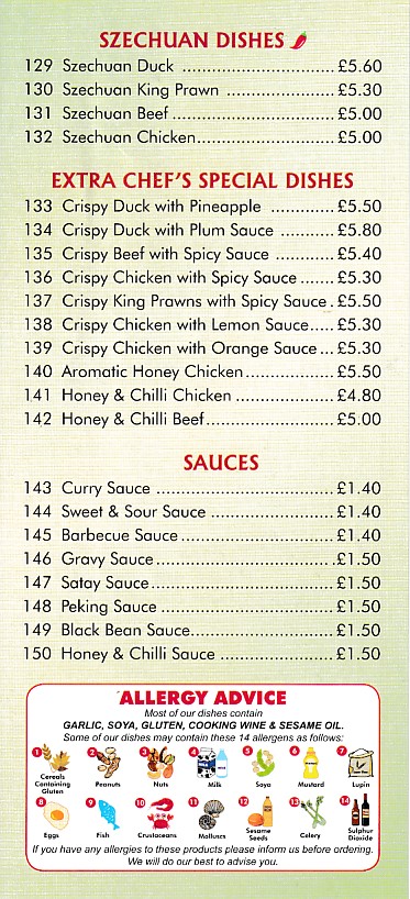 Menu of Mai Wah Chinese takeaway in Rhydyfelin, Pontypridd