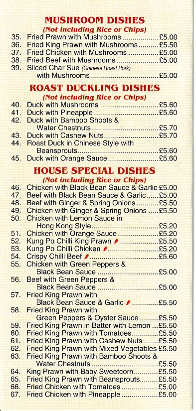 Menu of Wing Wah, Pontypridd Chinese Takeaway