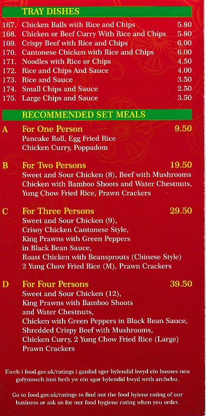 Menu of Diamond House Chinese in Church Village, Pontypridd