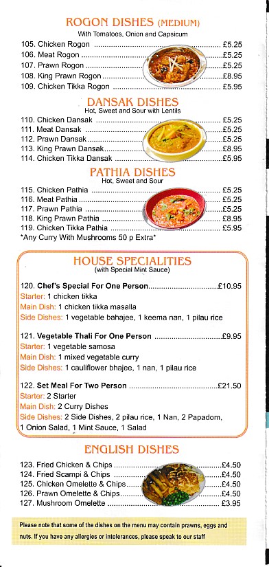 Menu of Raj Balti Indian in Tonyrefail