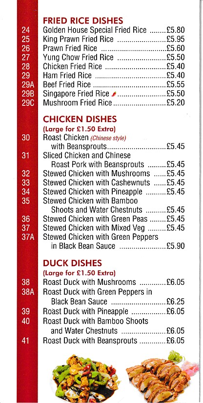 Menu of Golden House,Chinese Takeaway Penygraig Tonypandy