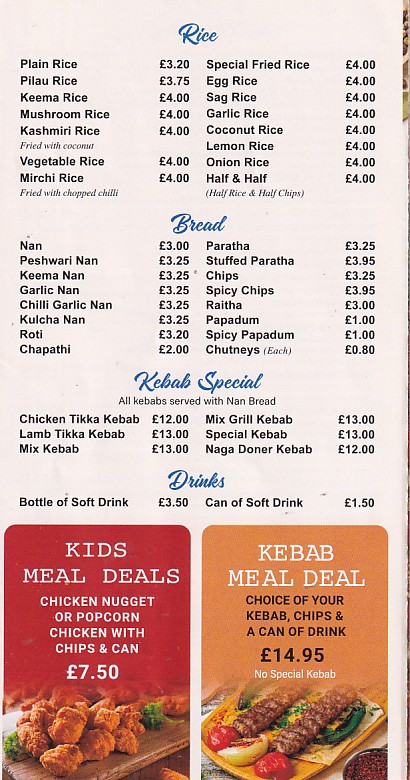 Menu of Laal Mirchi, Indian takeaway Aberdare