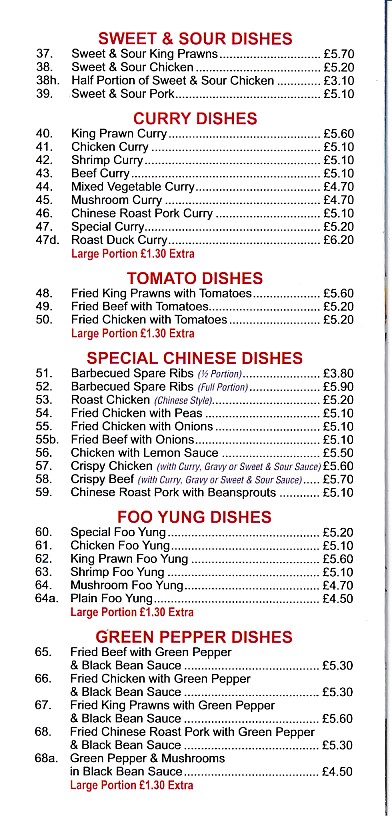 Menu of Lucky Star, Chinese in Aberdare