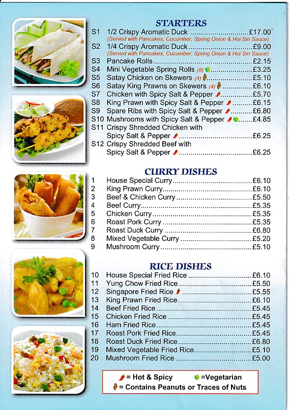 Menu of Mountain View, Chinese Takeaway in Mountain Ash