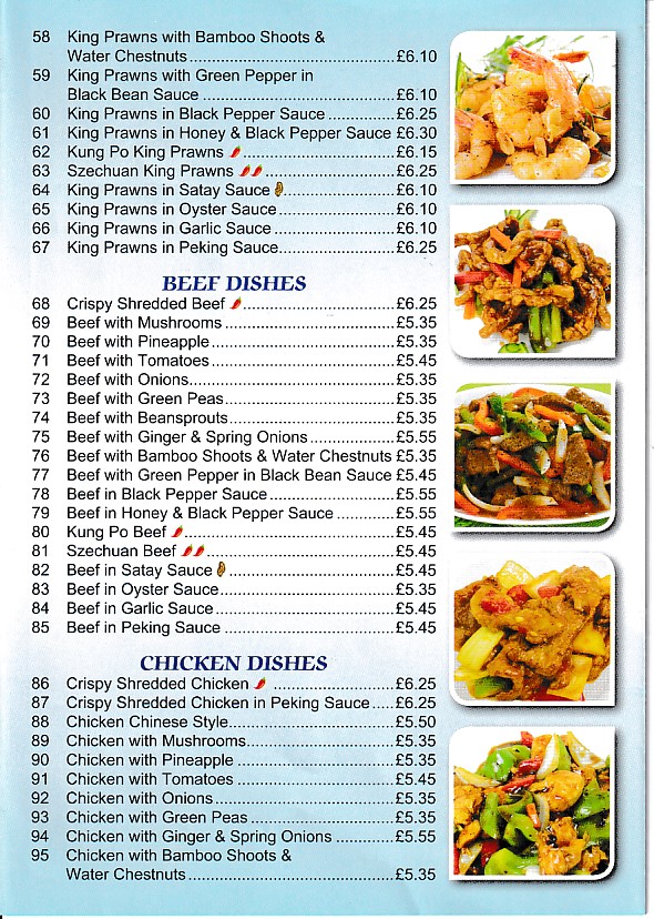 Menu of Mountain View, Chinese Takeaway in Mountain Ash