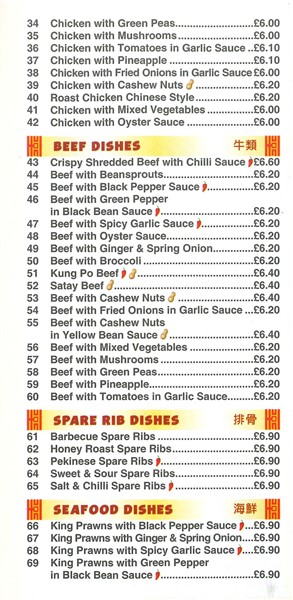 Menu of Red Hot China Llanharan