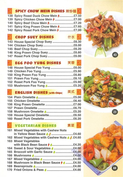 Menu of Red Hot Chinai Llanharan