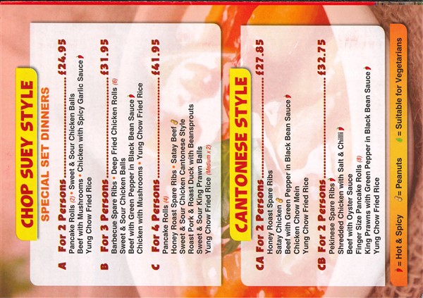 Menu of Red Hot China Llanharan