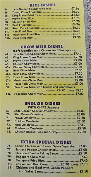 Menu of Jade Garden Chinese in Tonypandy