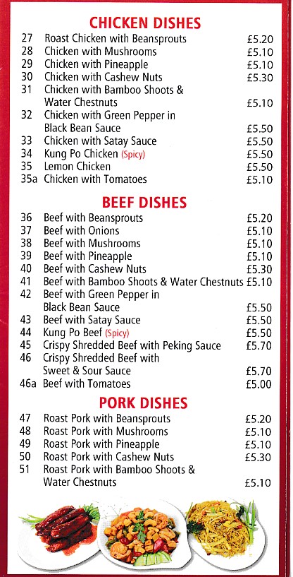 Menu of Lucky House Chinese Hirwaun