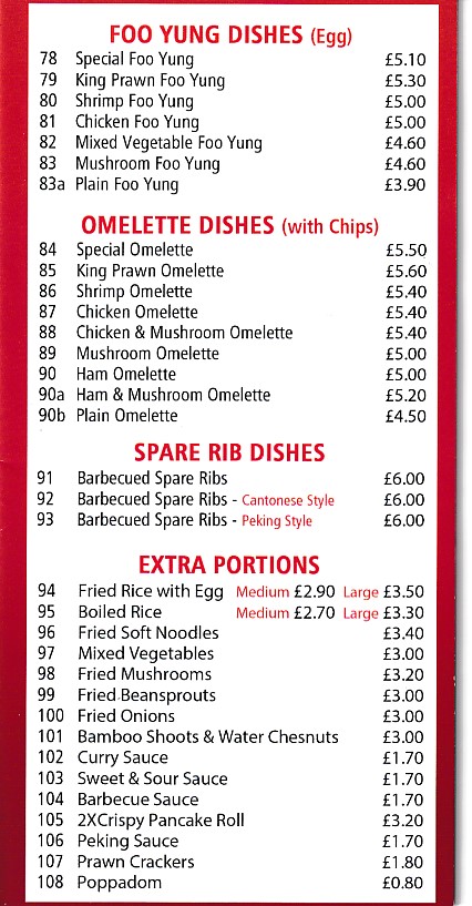 Menu of Lucky House Chinese Hirwaun