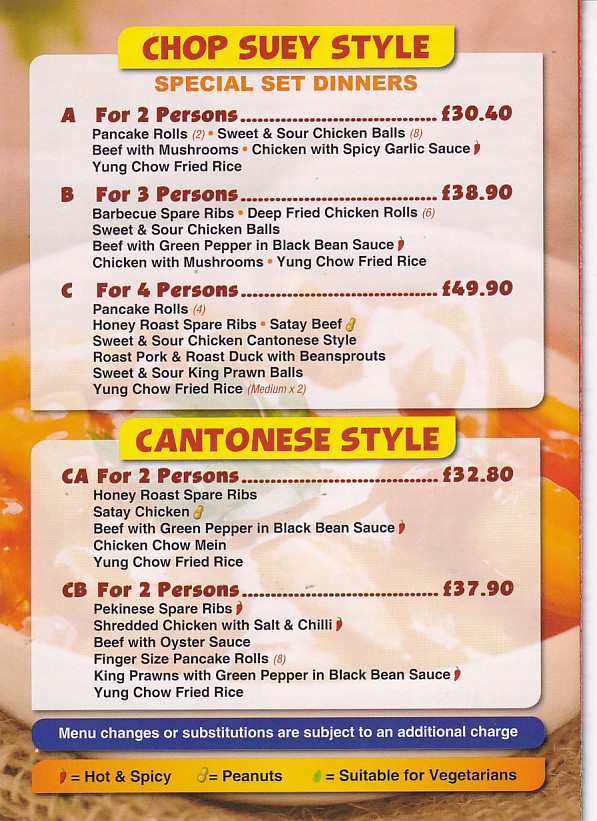 Menu of Red Hot China Llanharan